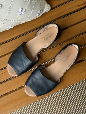 Coach and Four Black Leather Peep-Toe D'Orsay Flats